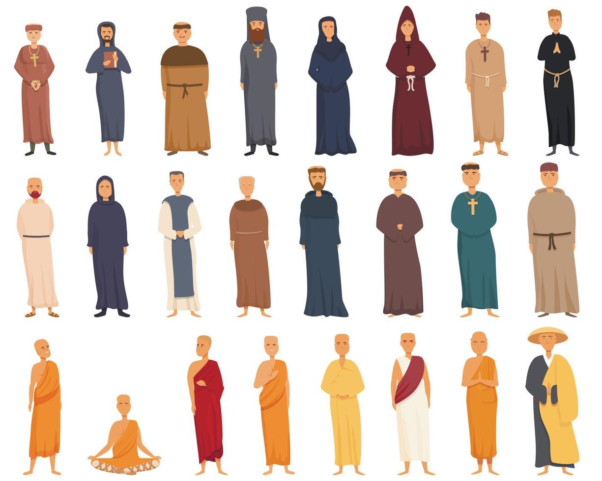 conjunto de iconos de monje vector de dibujos animados. fraile católico