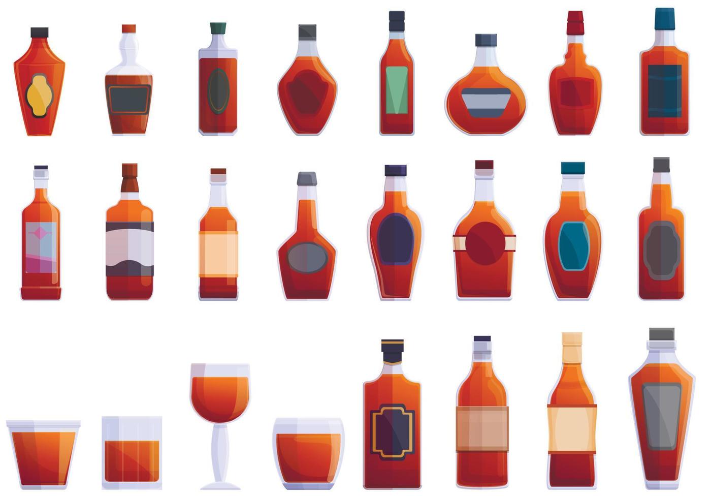 Bourbon icons set, cartoon style vector