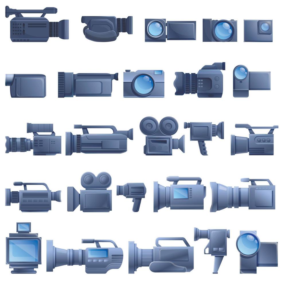 Camcorder icons set, cartoon style vector