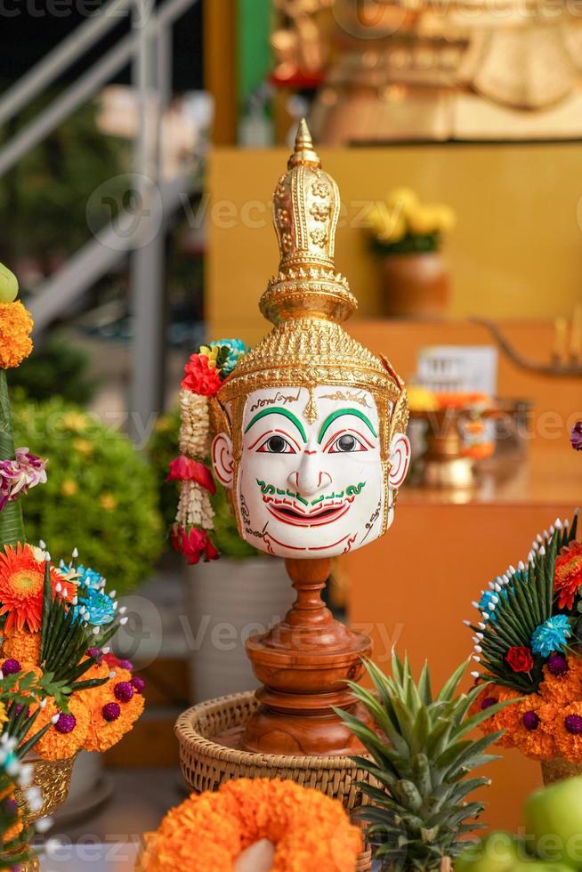 The Sacrifice objects set for the Thai filming project. They prepare in front of the spiritual landlord statue and asking for the successful project. photo