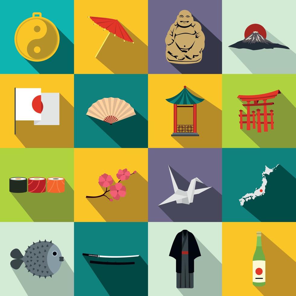 iconos de japón establecidos planos vector