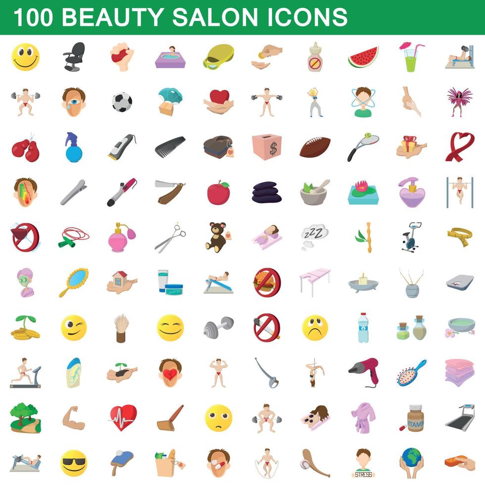 100 beauty salon icons set, cartoon style vector
