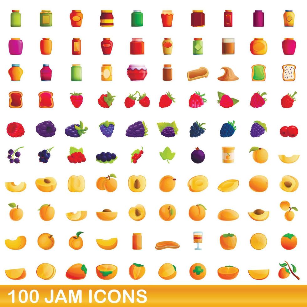 100 jam icons set, cartoon style vector