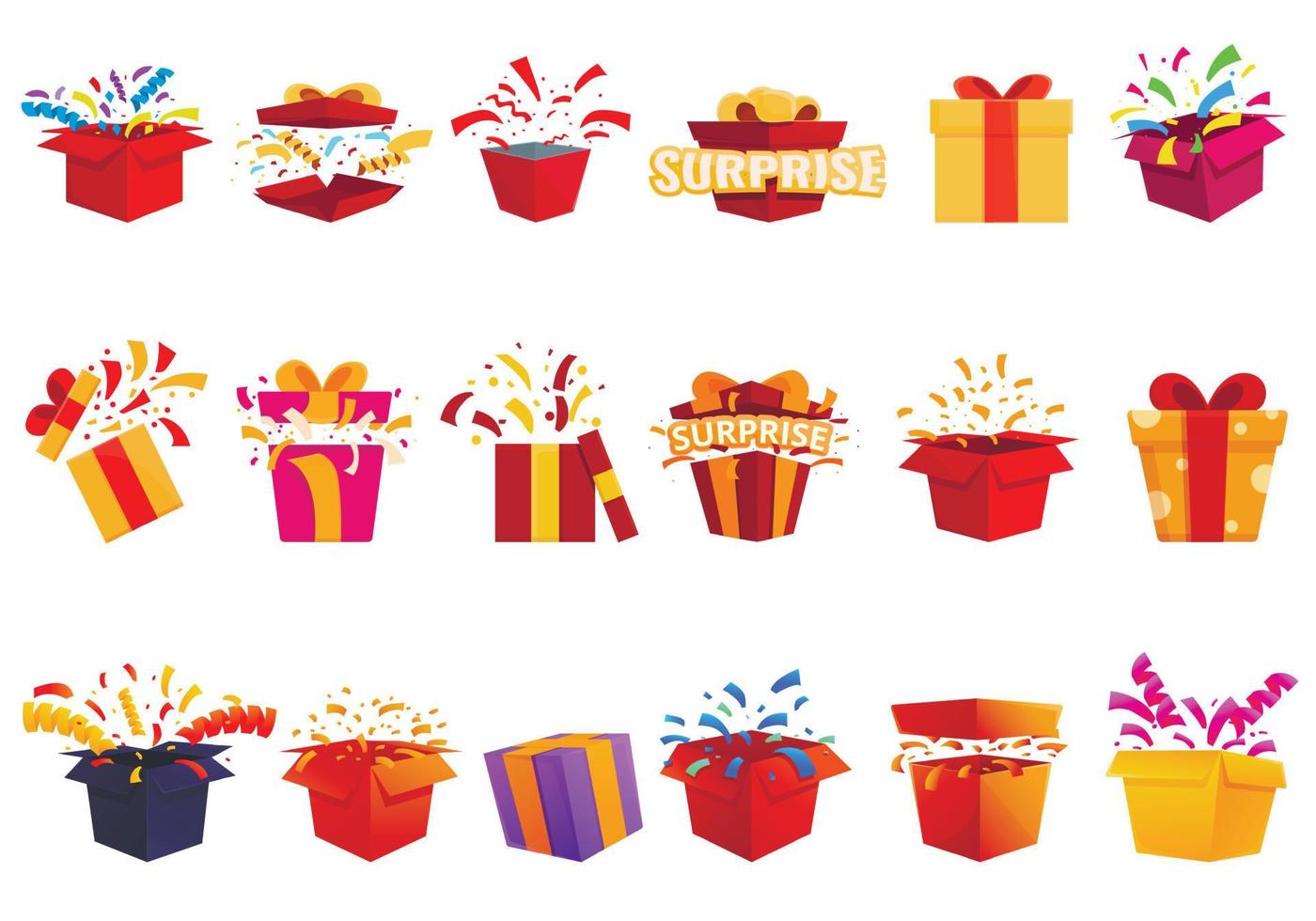 Surprise icons set, cartoon style vector