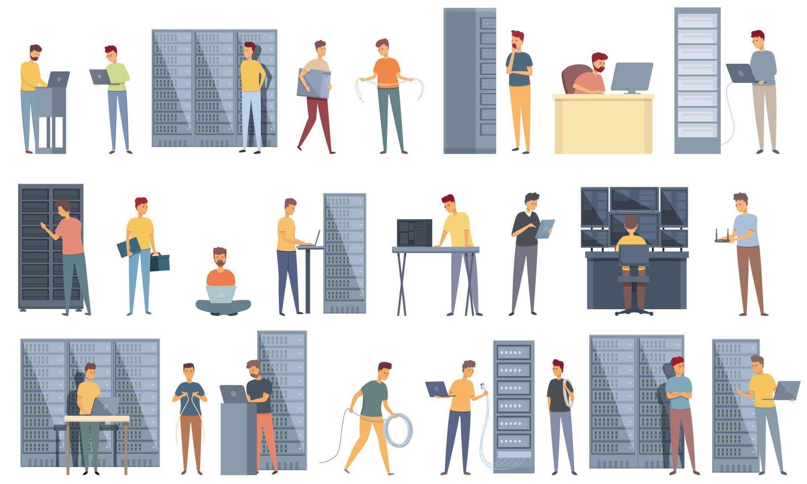 System administrator icons set cartoon vector. Maintenance server vector