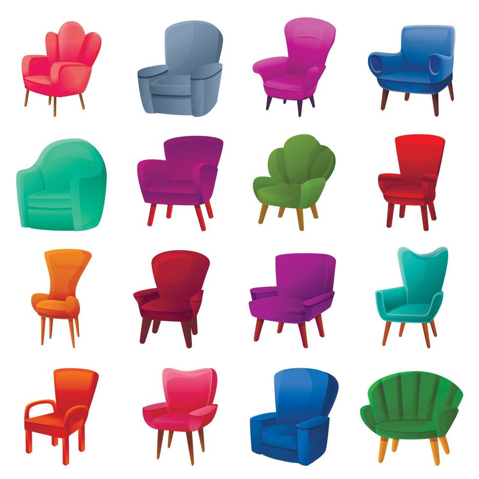 sillón, conjunto de iconos de estilo de dibujos animados vector