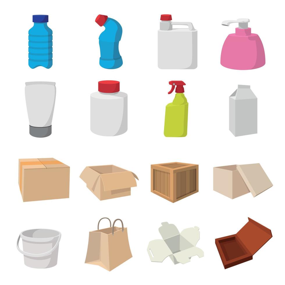 Packaging cartoon icons set vector