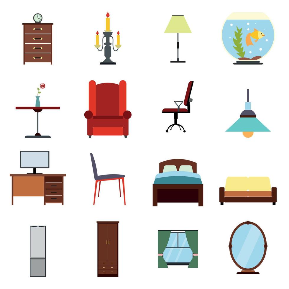 Furniture flat icons set vector