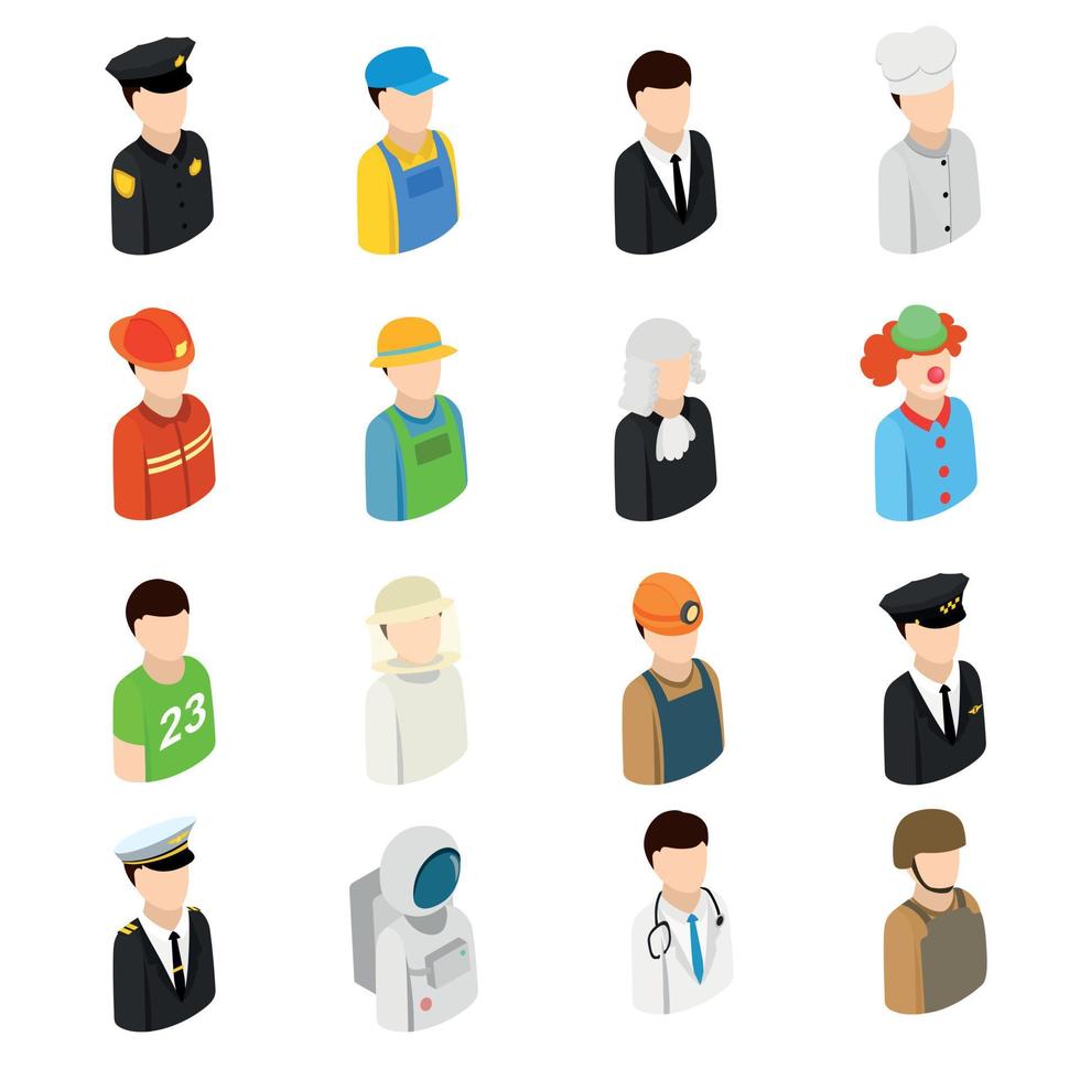 Isometric men of 16 different professions vector