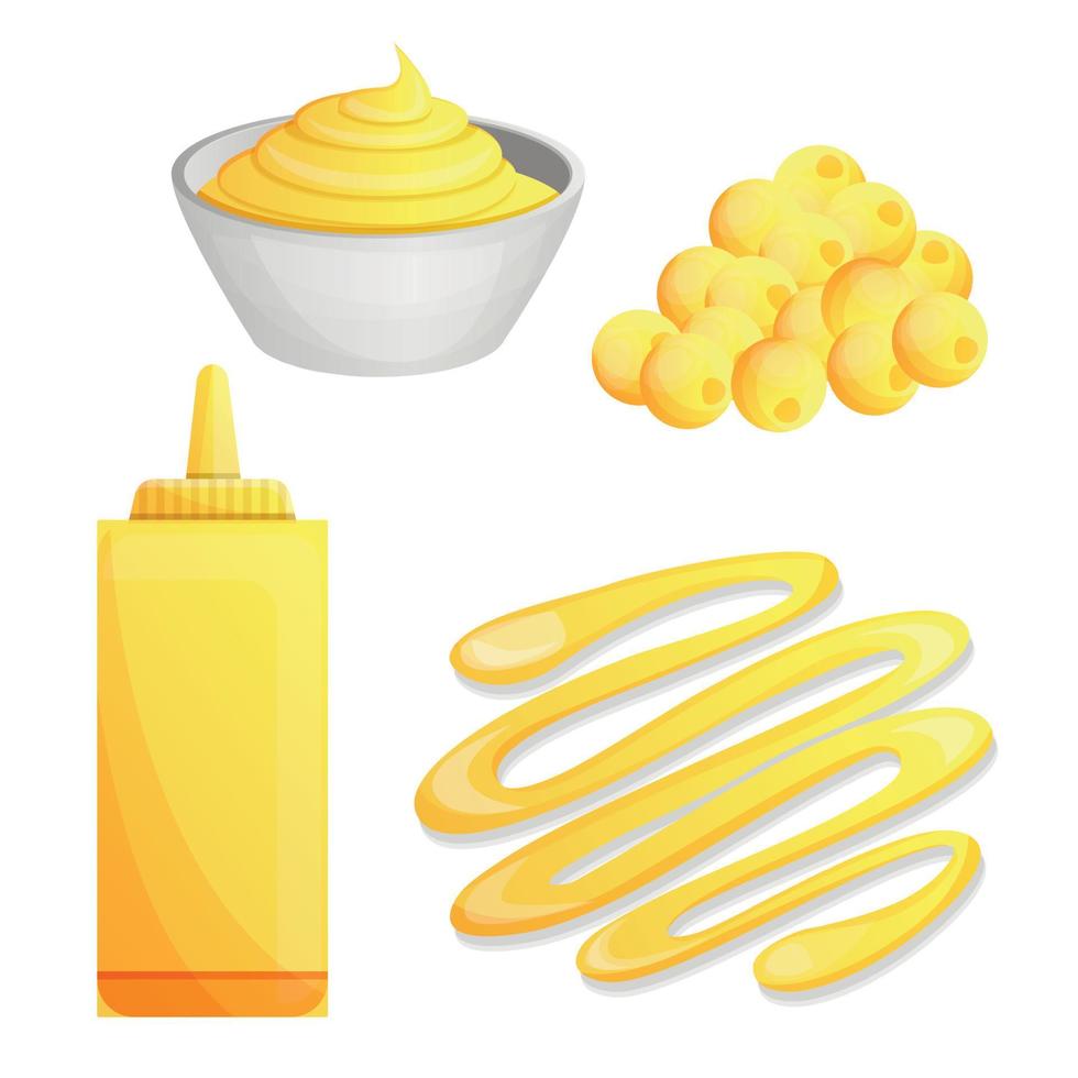 Mustard icon set, cartoon style vector