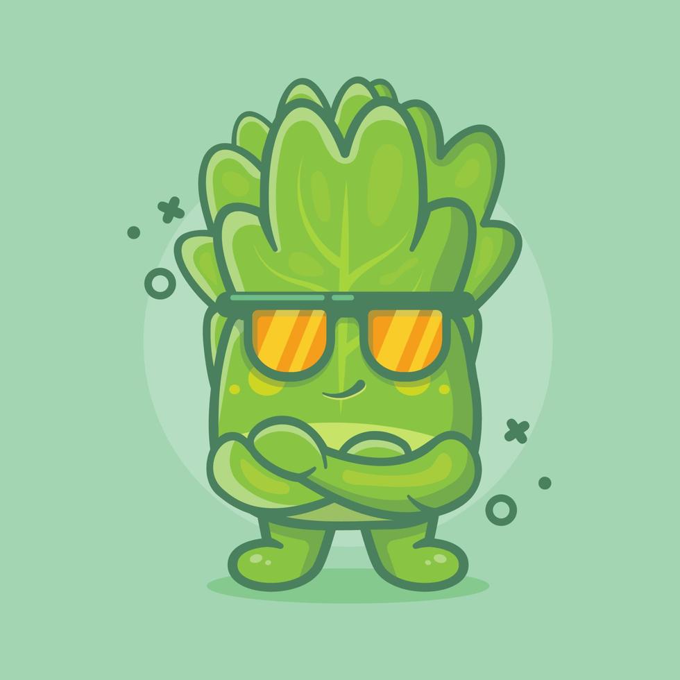 cute lettuce vegetable character mascot with cool expression isolated cartoon in flat style design vector