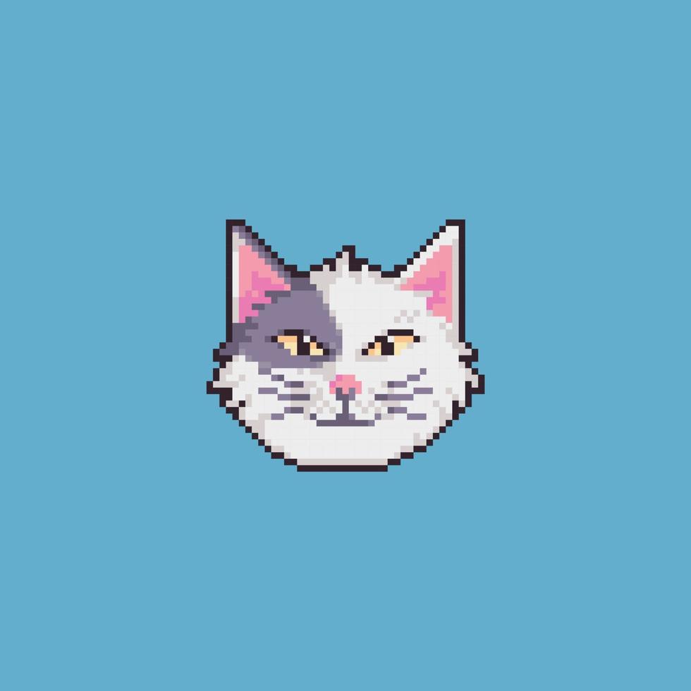 vector pixel art cat head cartoon illustration