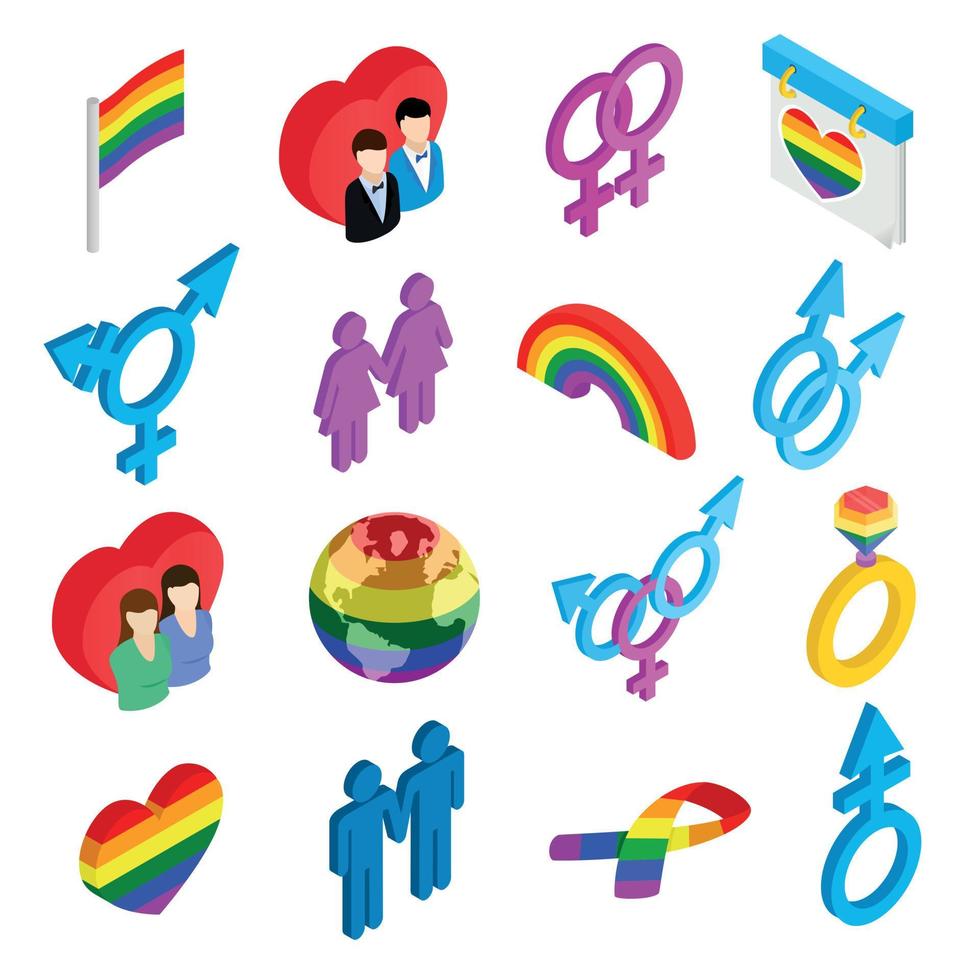 iconos 3d isométricos del orgullo gay vector