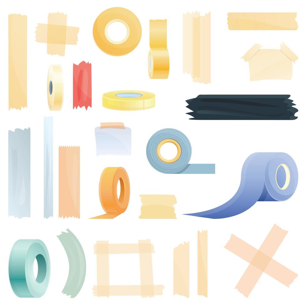 Conjunto de iconos de cinta adhesiva, estilo de dibujos animados vector