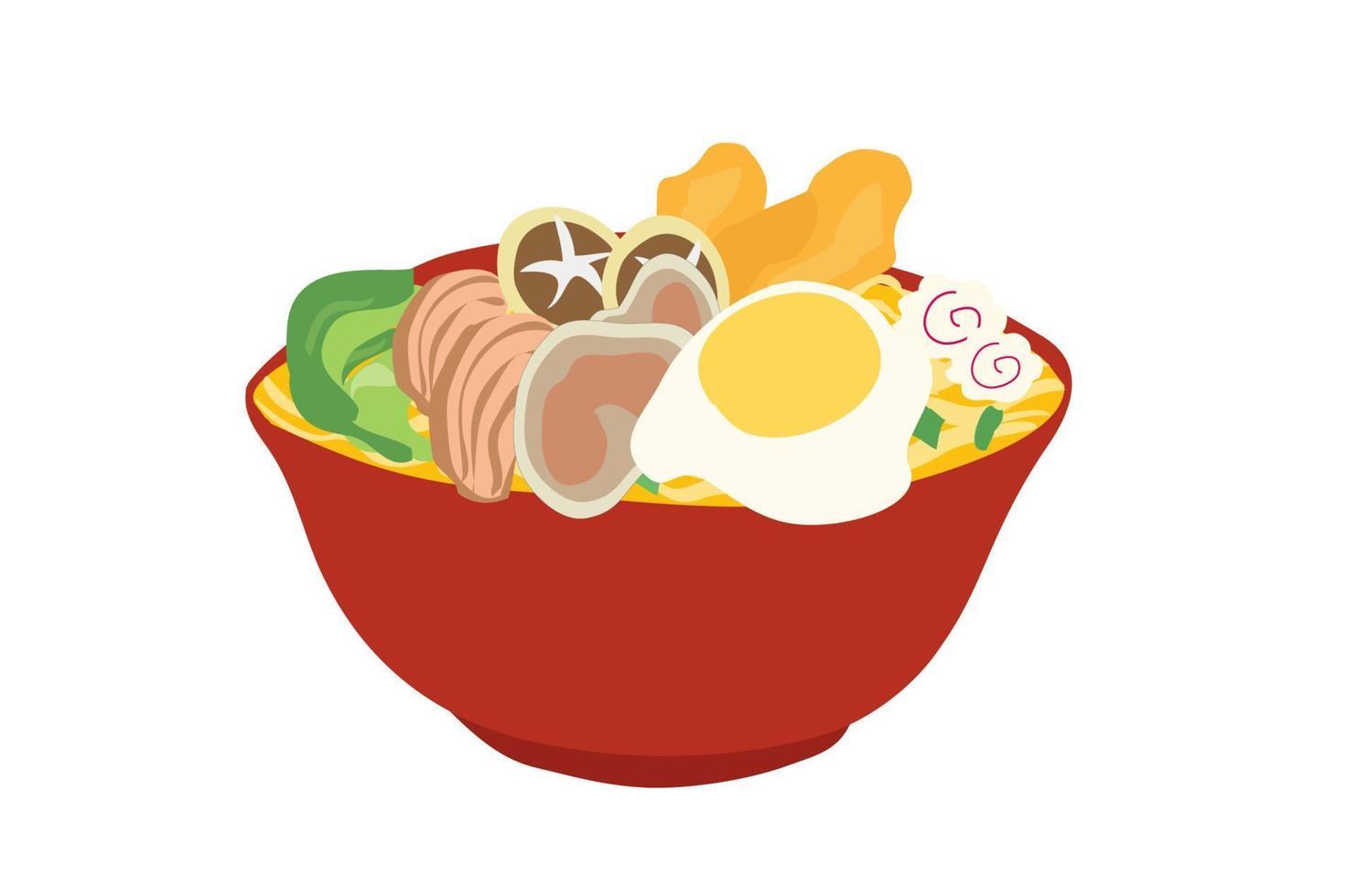 Japanese ramen noodle soup bowl food isolated vector illustration. Food business concept background