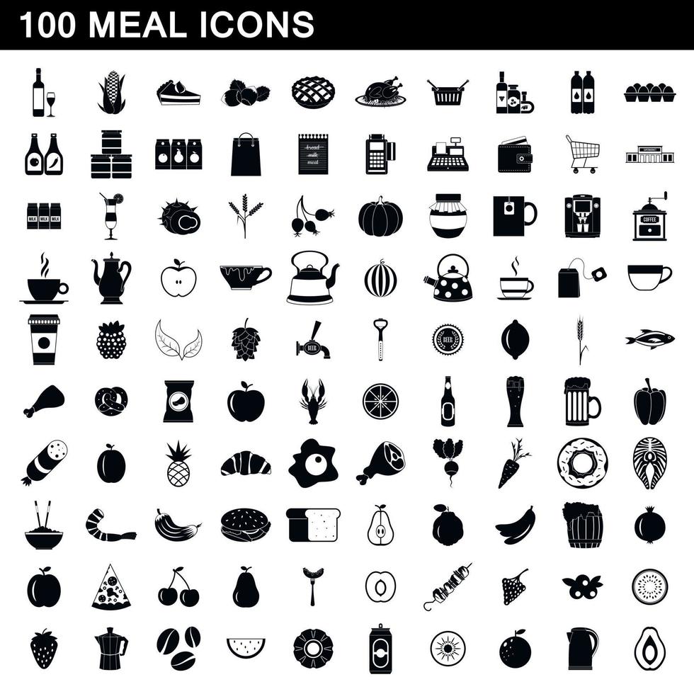 100 meal icons set, simple style vector