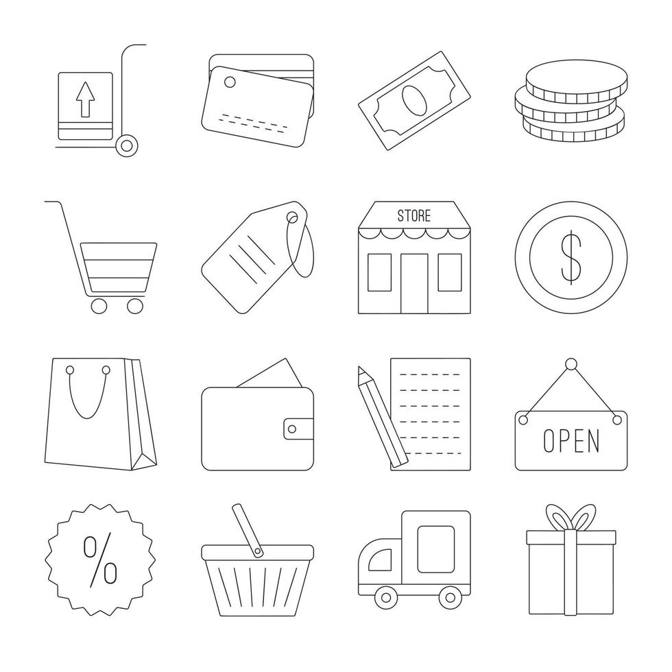 Line shopping icons set vector