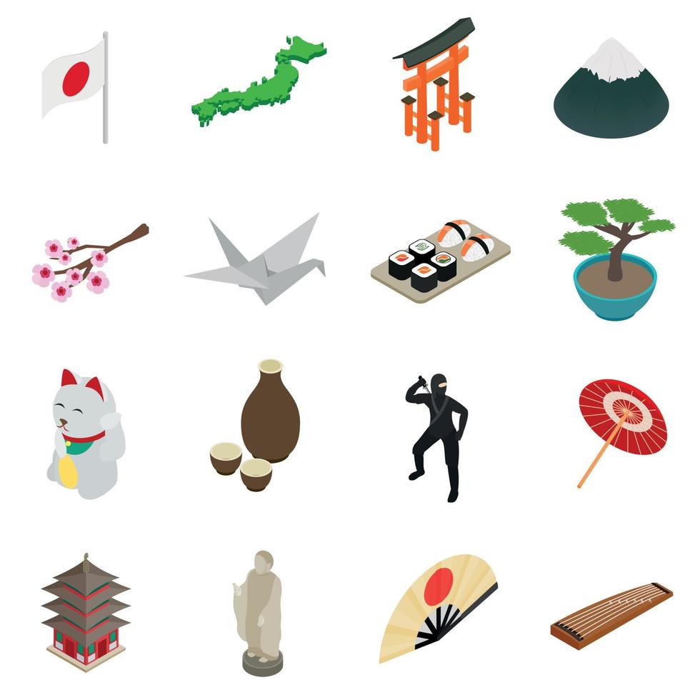 iconos 3d isométricos de japón vector