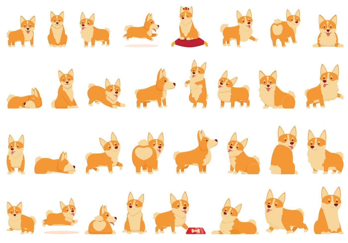 iconos de corgi real establecen vector de dibujos animados. perro animal