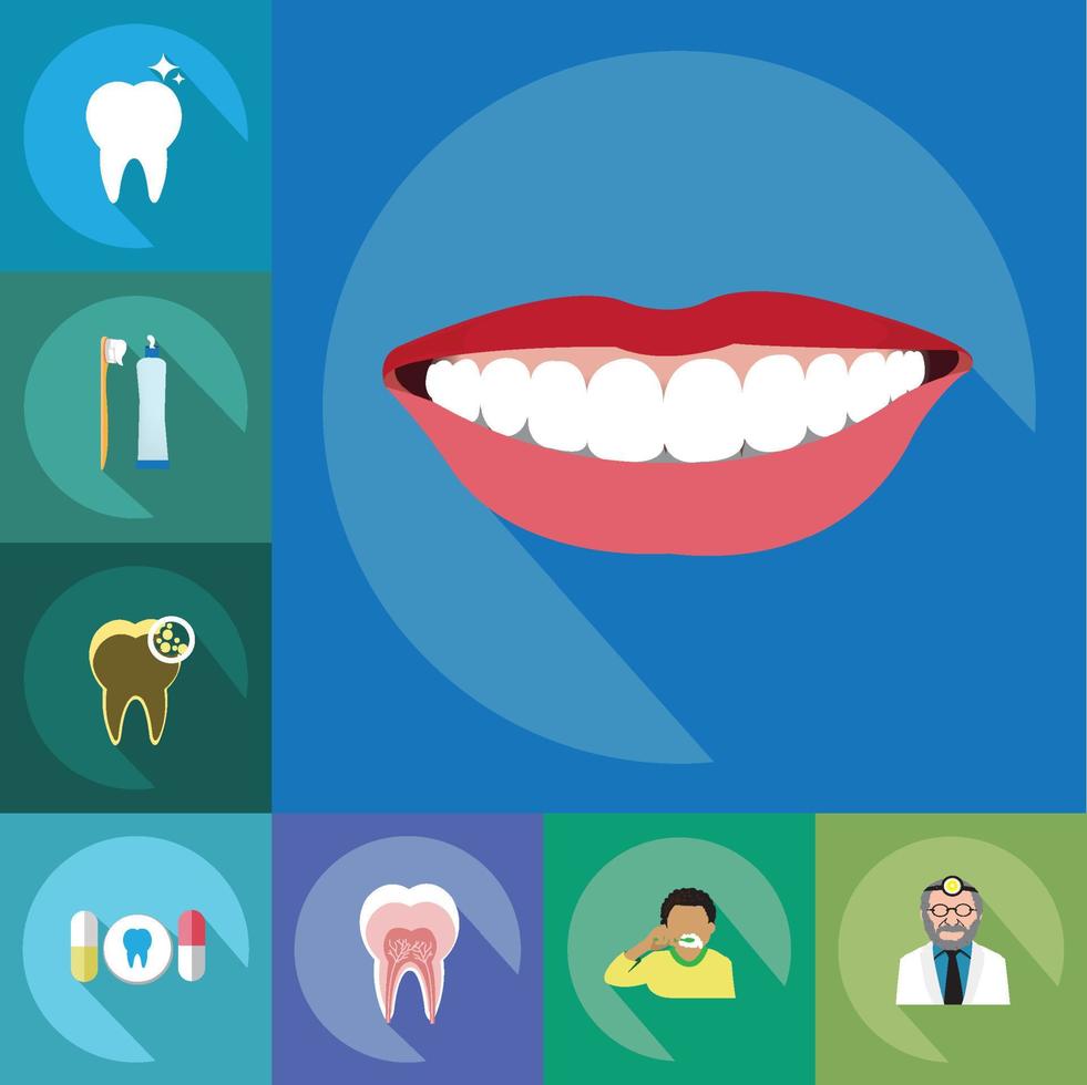 vector - diseño dental plano con iconos de sombra virgen