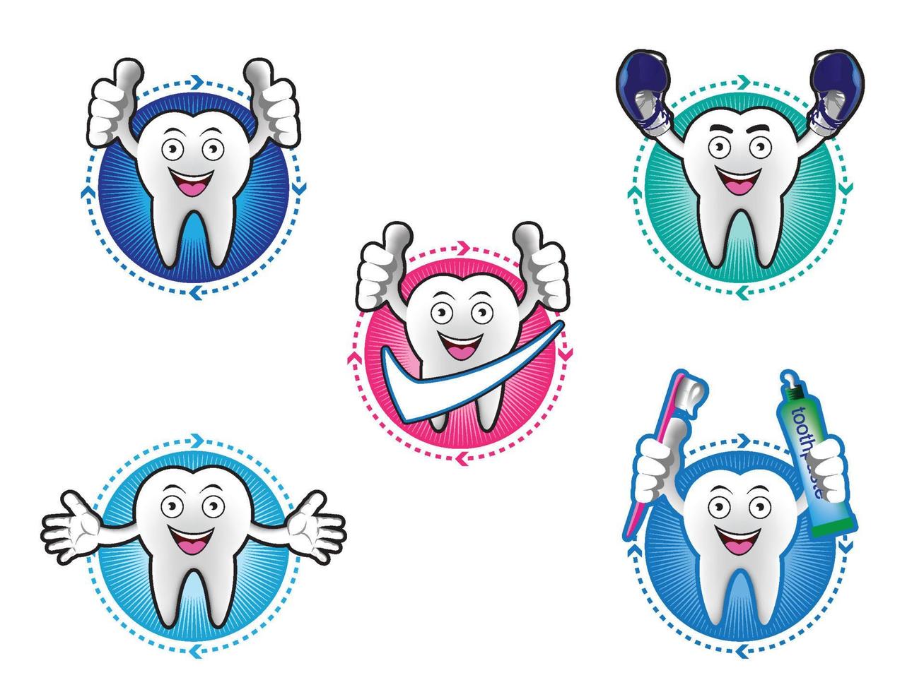 Cartoon Smiling tooth icons set vector