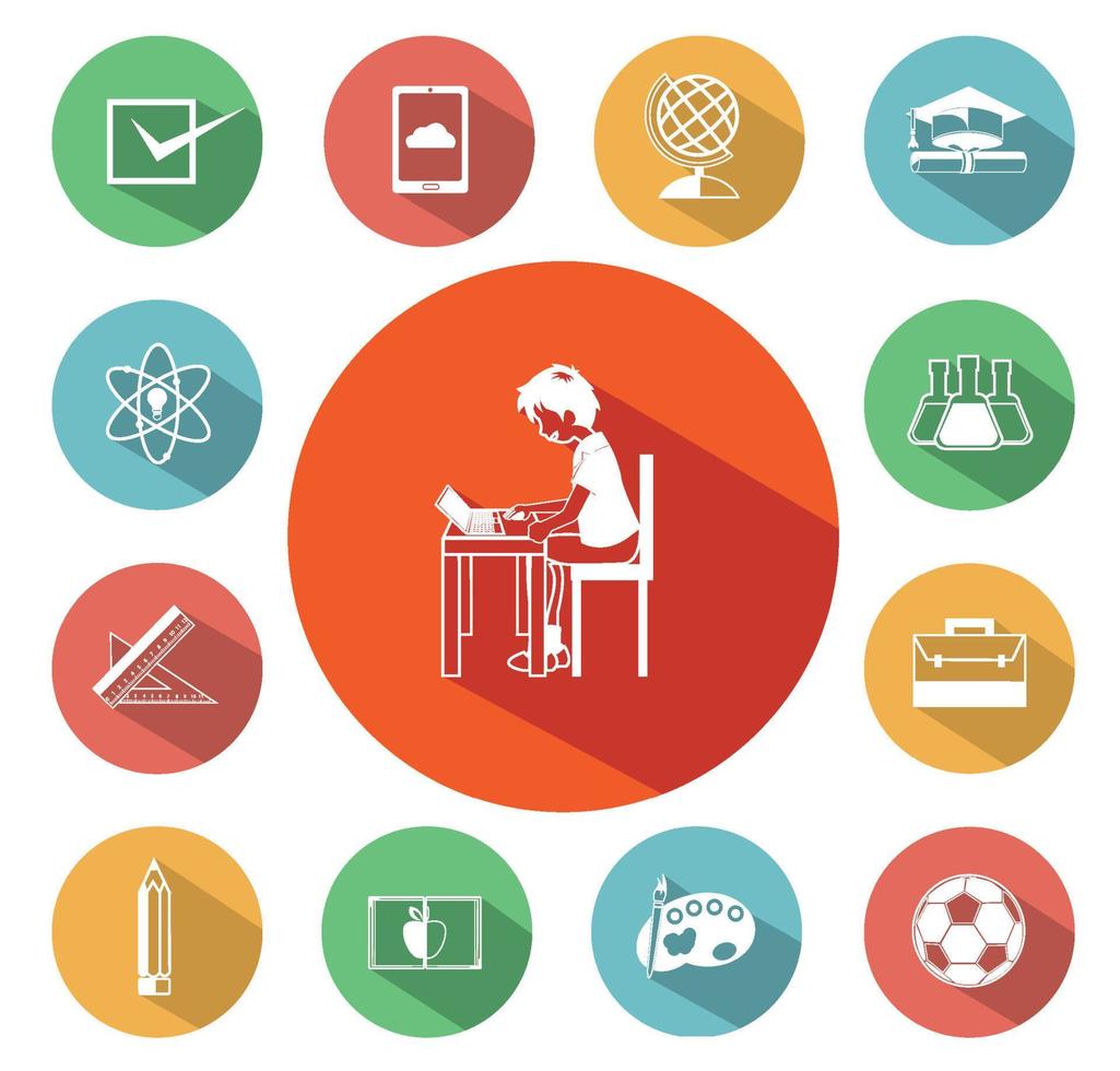 Illustration of education icons set with long shadow effect vector