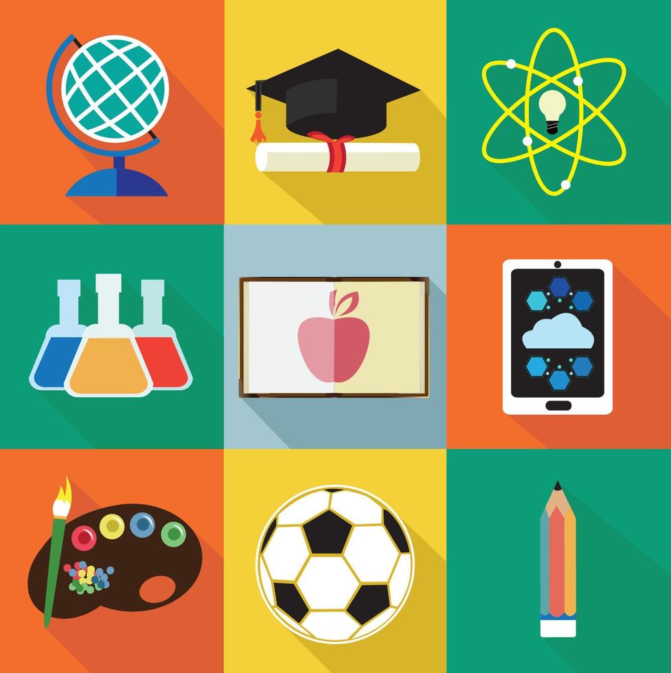 composition of Modern flat education icons set with long shadow effect vector