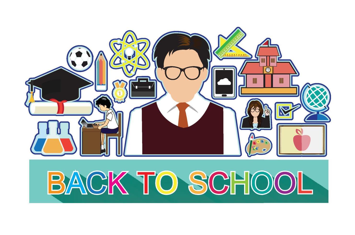 Illustration of Modern flat back to school icons set vector