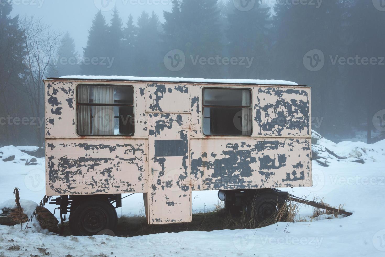 An old construction trailer in December photo