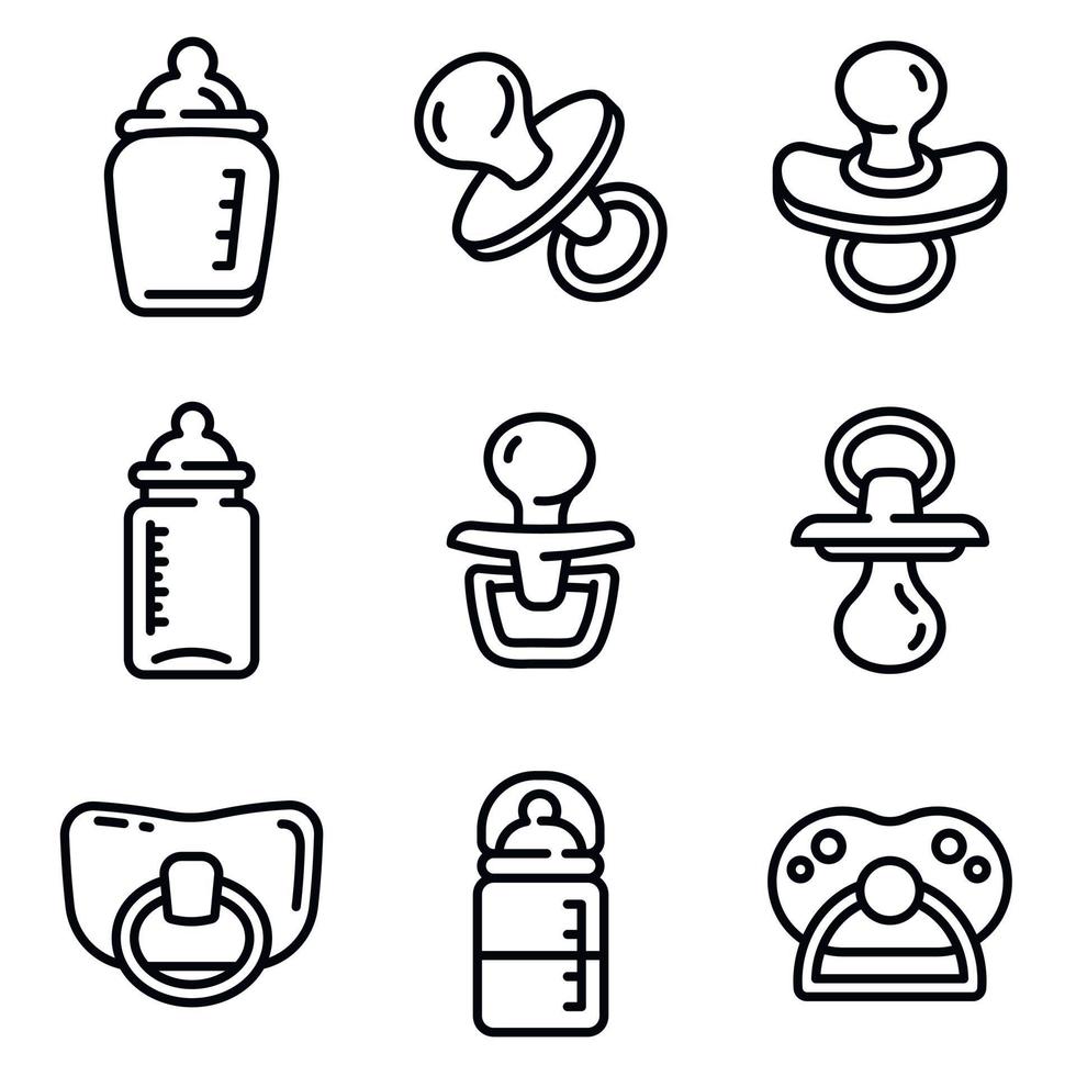 Pacifier icons set, outline style vector