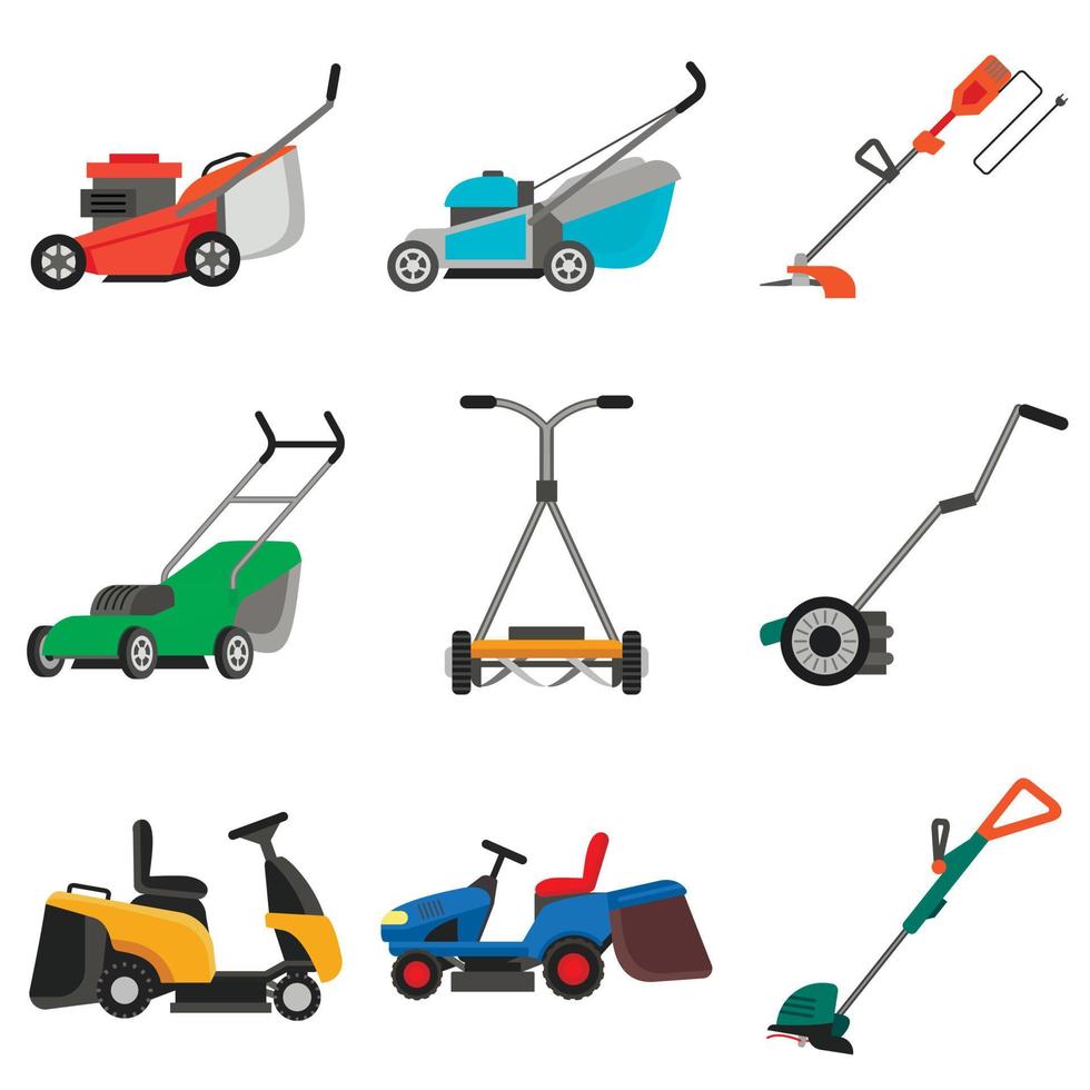 Lawnmower icons set, flat style vector