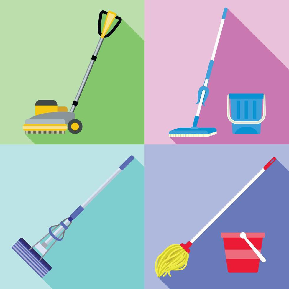 Mop icons set, flat style vector