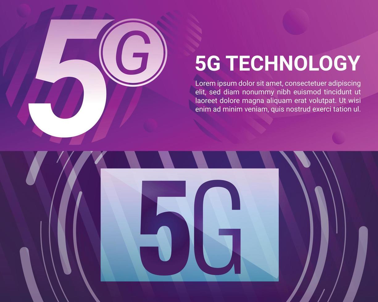 5G technology banner set, cartoon style vector