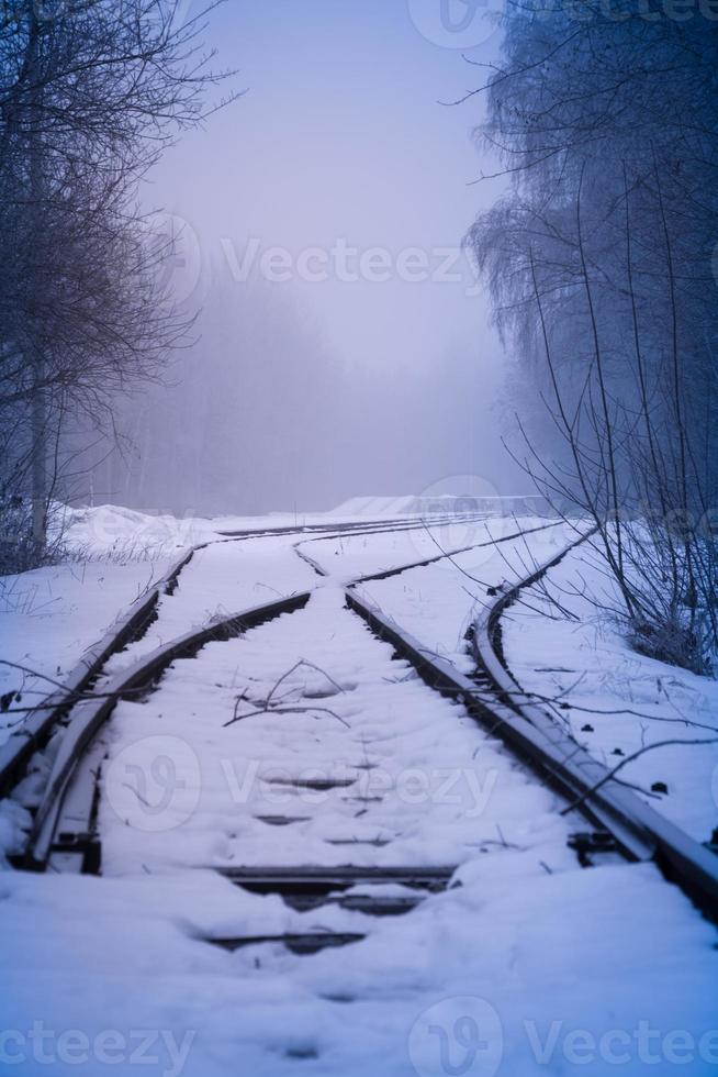 railroad rails in fog photo