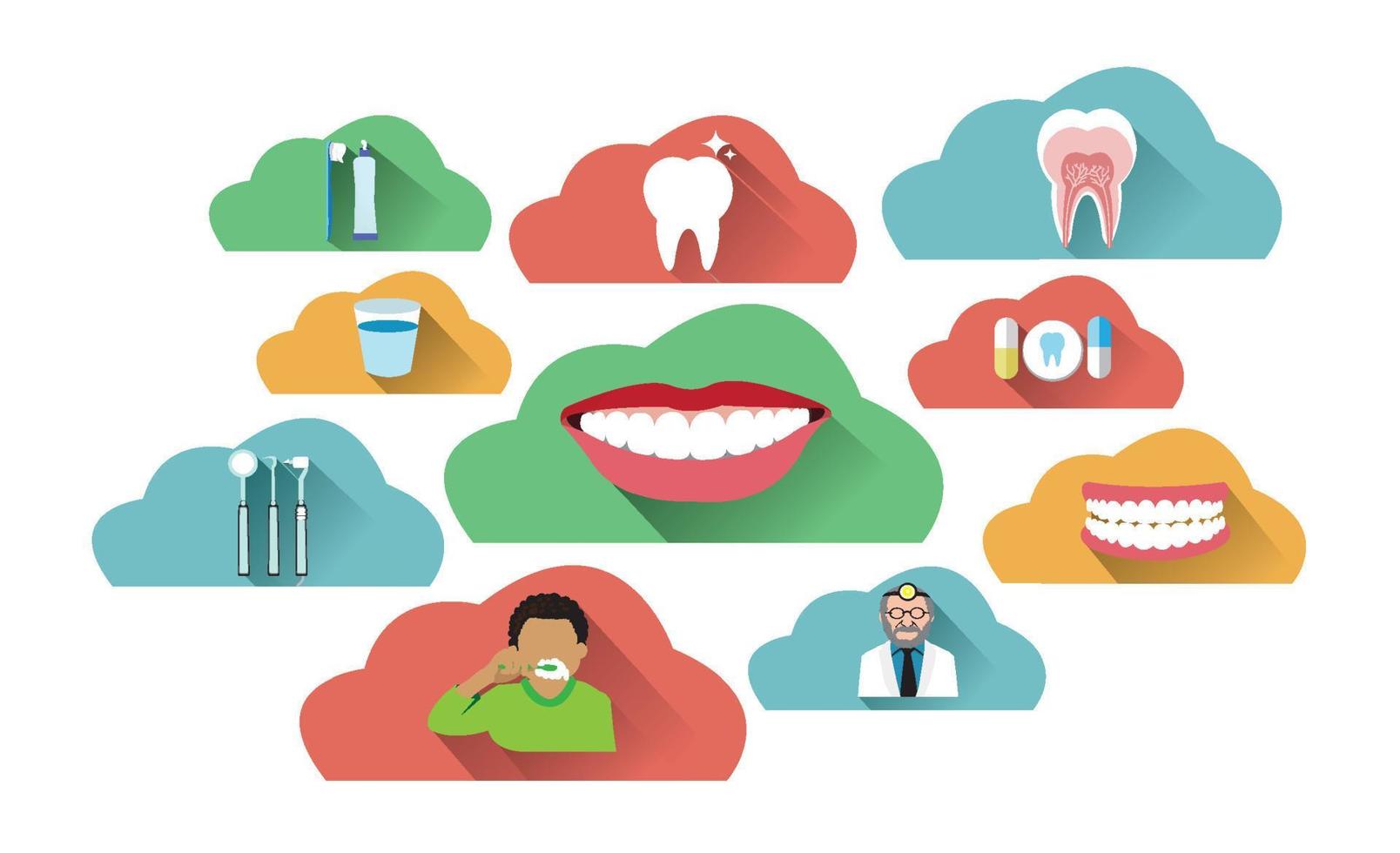 ilustración de conjunto de iconos dentales de nube vector