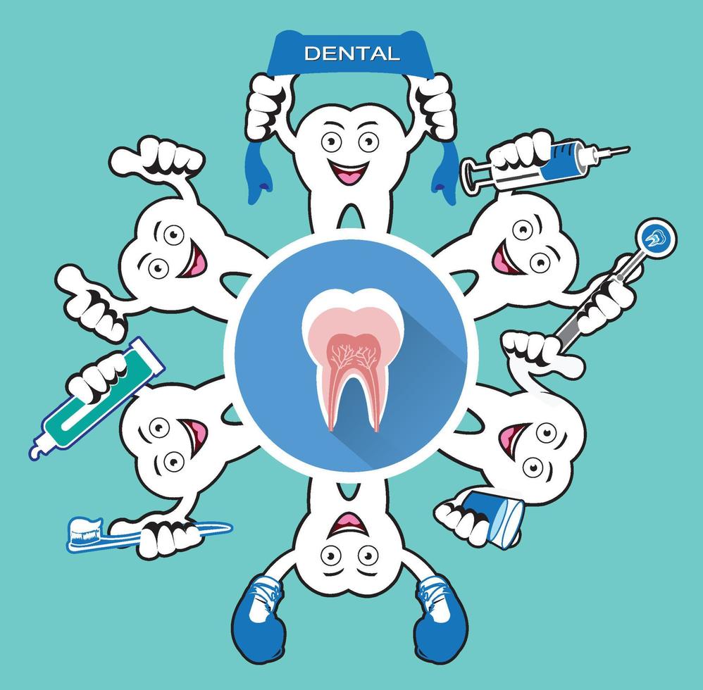 Cartoon Smiling tooth with tooth icon vector