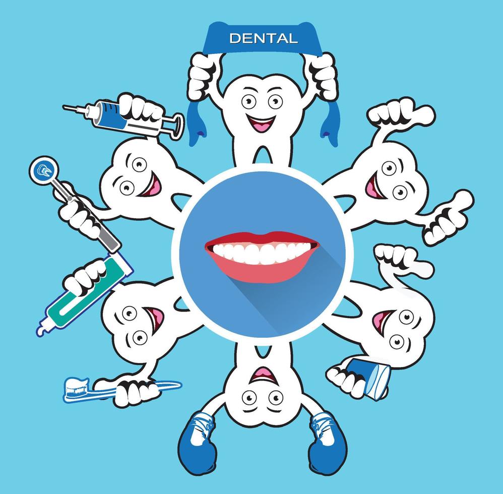 Cartoon Smiling tooth with smile icon vector