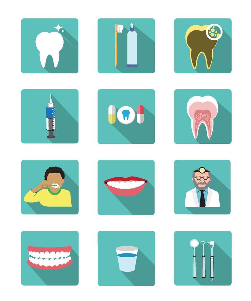 iconos dentales planos modernos con efecto de sombra larga vector