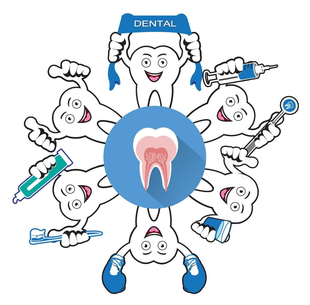 caricatura, diente sonriente, con, diente, icono vector