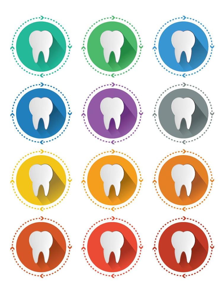 iconos de dientes de diseño plano moderno con efecto de sombra larga vector