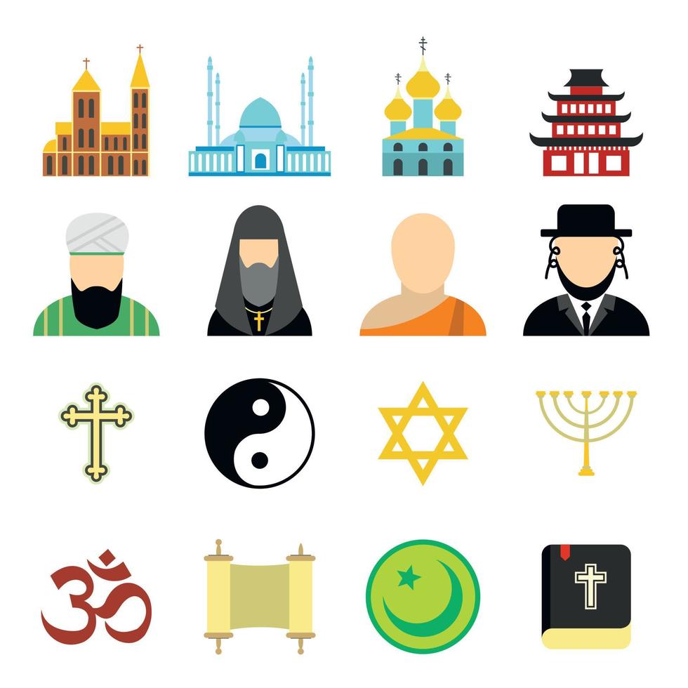 conjunto de iconos planos de religión vector