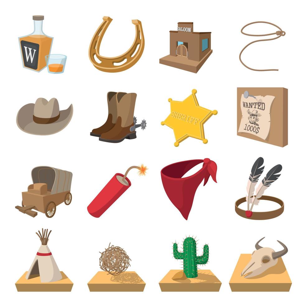 Wild west cowboy cartoon icons vector