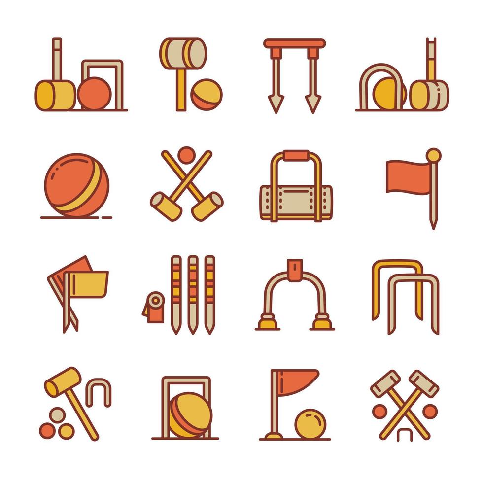 Croquet icons set, outline style vector