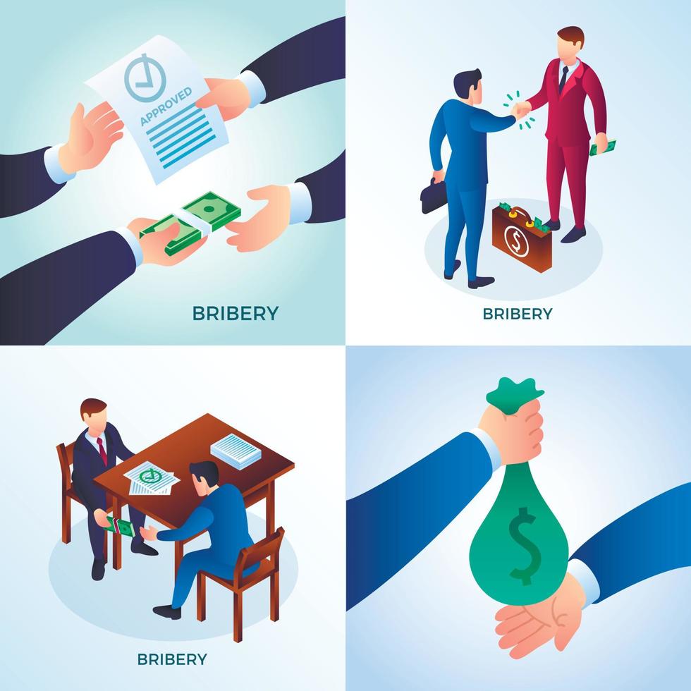 Bribery banner set, isometric style vector