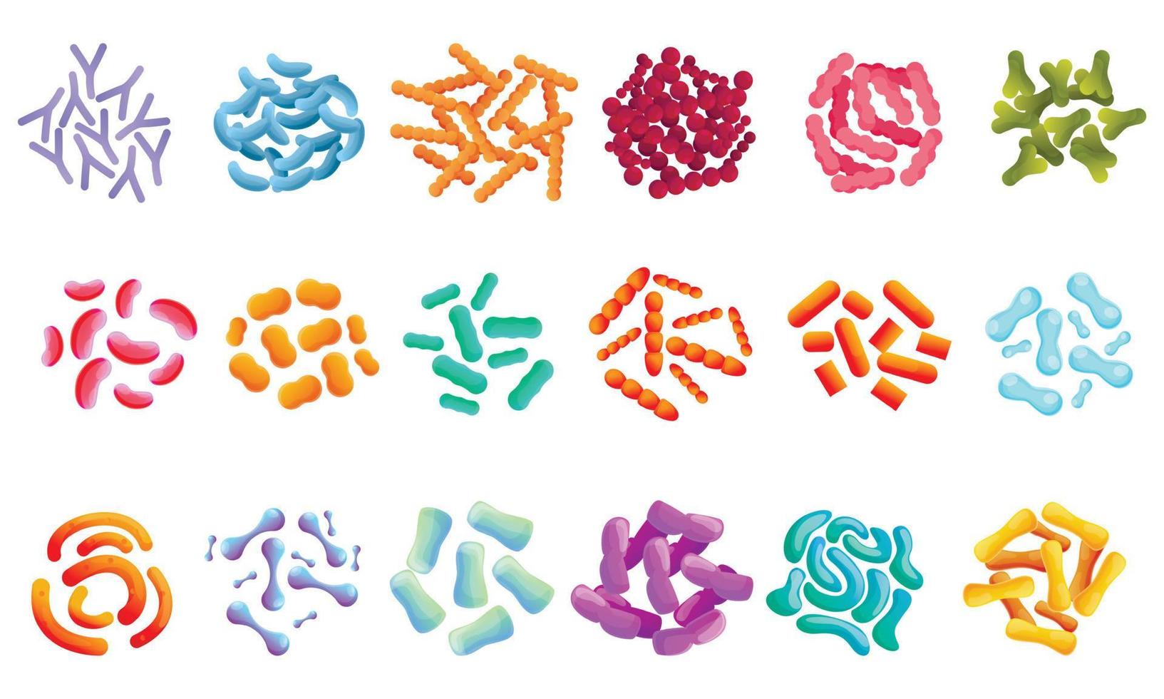 Probiotics icons set, cartoon style vector