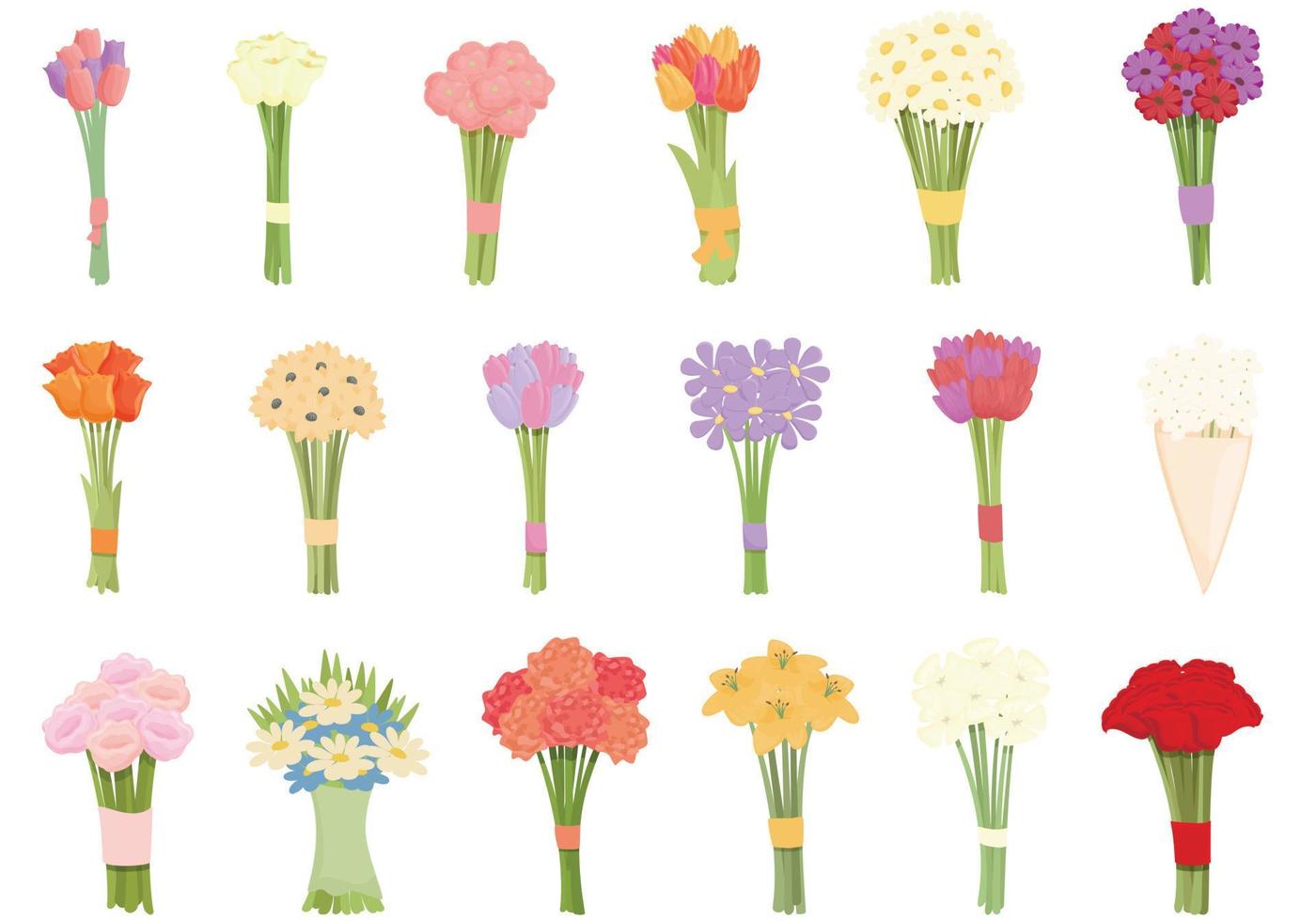 Bouquet icons set cartoon vector. Flower basket vector