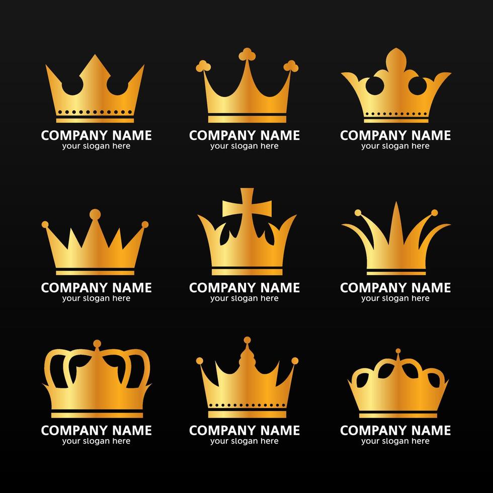 Set of Gold Colored Crown Icon vector