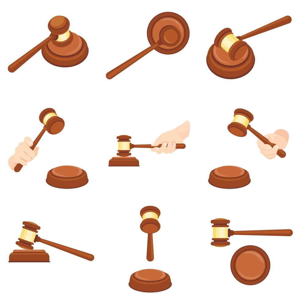 Judge hammer icon set, flat style vector