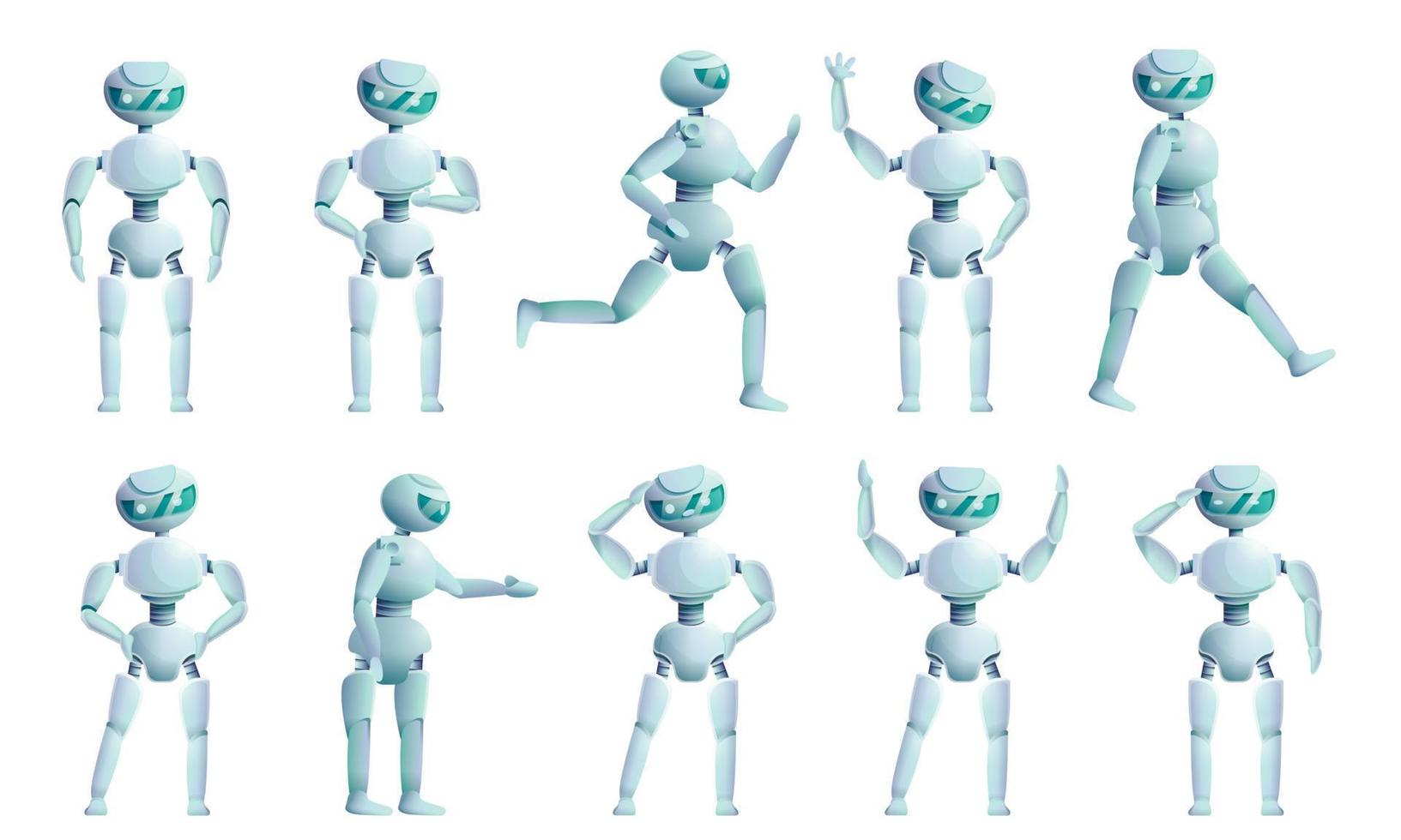 Humanoid icons set, cartoon style vector