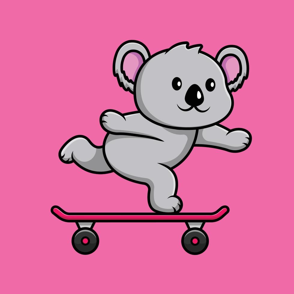 lindo koala jugando patineta dibujos animados vector icono ilustración. concepto de icono de deporte animal vector premium aislado